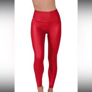 90 Degree By Reflex Womens High Waist High Shine Faux Leather Ankle Legging L